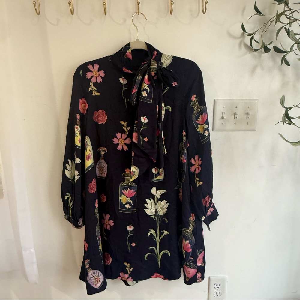 Anthropologie Maeve Caroline Tie Neck Floral Mini Dress - Picture 3 of 6